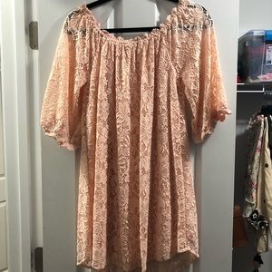 Peach Crochet Lace Dress or Cover Up S